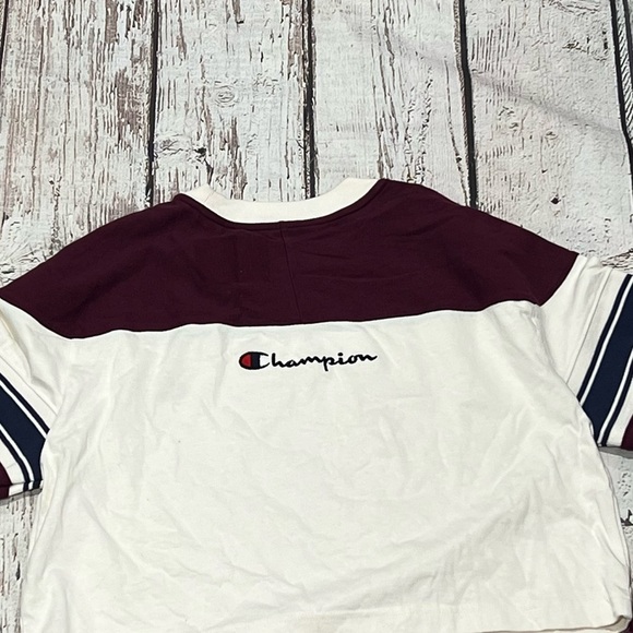 Women's Champion Logo Multi Color Crop Top Long Sleeve Crewneck Shirt Sweatshirt - Picture 9 of 9